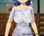10s 1girl 3d animated black_hair blue_eyes blush bouncing_breasts breasts embarrassed female_focus firing hair_ribbon indoors jiggle large_breasts looking_at_viewer no_bra pov ribbon see-through_clothes senran_kagura senran_kagura_peach_beach_splash shirt short_hair solo standing t-shirt upper_body video water video wet wet_clothes wet_shirt wet_shirt yumi_(senran_kagura)