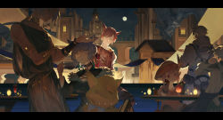 3boys 4girls :q ^_^ alisaie_leveilleur animal_ears animal_hood armband astrologian_(final_fantasy) beret black_choker black_dress black_tunic blue_eyes brown_gloves building cat_ears cat_hood chair chinese_commentary choker clenched_hand closed_eyes collar commentary_request cup dress drinking_glass drinking_straw elbow_gloves elbow_rest elezen elf facial_mark facing_away feather_hair_ornament feathers final_fantasy final_fantasy_xiv fur-trimmed_dress fur_trim g&#039;raha_tia gloves grey_hair grey_jacket hair_ornament hand_up hat hat_feather head_rest highres holding holding_cup hood hyur jacket jewelry krile_baldesion_(ff14) lalafell letterboxed luckyia miqo&#039;te moon multiple_boys multiple_girls neck_tattoo necklace night out_of_frame pink_hair pointy_ears red_eyes red_hair red_headwear ring running sash short_hair sitting smile standing table tataru_taru tattoo thancred_waters tongue tongue_out tunic urianger_augurelt wristband x_hair_ornament y&#039;shtola_rhul