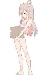 1girl absurdres ahoge blush_stickers box camisole cardboard_box carrying closed_eyes colored_inner_hair full_body highres long_hair multicolored_hair onii-chan_wa_oshimai! oyama_mahiro panties pink_hair s10021 simple_background solo standing underwear white_background