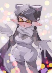 1girl alternate_costume blush breasts callie_(frostyfest)_(splatoon) callie_(splatoon) gloves hair_ornament inkling inkling_girl inkling_player_character large_breasts long_hair long_sleeves mole mole_under_eye multicolored_hair nintendo official_alternate_costume open_mouth scarf smchan_hll solo solo_focus splatoon_(series) splatoon_3 tentacle_hair two-tone_hair white_gloves white_scarf yellow_eyes