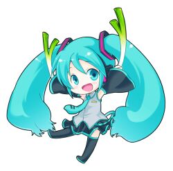 Rule 34 | 1girl, :d, black boots, black skirt, black sleeves, blue eyes, blue hair, blue necktie, boots, chibi, chibi only, collared shirt, commentary, crodire, detached sleeves, dual wielding, full body, grey shirt, hatsune miku, holding, long hair, long sleeves, looking at viewer, miniskirt, necktie, open mouth, pleated skirt, shirt, simple background, skirt, sleeveless, sleeveless shirt, smile, solo, spring onion, thigh boots, transparent background, twintails, very long hair, vocaloid, watermark, web address