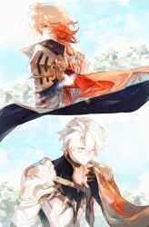 Rule 34 | 1043141400, 2boys, absurdres, antenna hair, armor, back tattoo, black choker, black coat, black gloves, black shirt, blonde hair, blue eyes, braid, cape, chinese commentary, choker, coat, commentary request, fingerless gloves, gloves, gold necklace, gradient hair, hair between eyes, highres, honkai: star rail, honkai (series), jewelry, male focus, medium hair, multicolored hair, multiple boys, mydei (honkai: star rail), necklace, open clothes, open coat, parted bangs, pauldrons, phainon (honkai: star rail), red cape, red hair, red tattoo, shirt, short hair, shoulder armor, side braid, side cape, single pauldron, tattoo, white coat, white hair, yaoi, yellow eyes