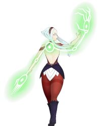 Rule 34 | 1girl, animated, animated gif, ass, ass expansion, backboob, backless outfit, bare arms, be witches, boots, breast expansion, breasts, female focus, from behind, full body, huge ass, huge breasts, nosebecc, official art, rose (be witches), short hair, solo, thick thighs, thighs, white hair