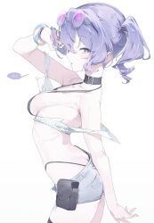 1girl absurdres bare_shoulders bikini breasts choker drill_hair eyewear_on_head from_side highleg highleg_bikini highres looking_at_viewer medium_breasts meunhongcha original short_shorts shorts sidelocks solo sunglasses swimsuit twintails