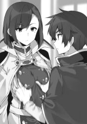 1girl kono_subarashii_sekai_ni_shukufuku_wo! monochrome novel_illustration official_art satou_kazuma serena_(konosuba) short_hair underwear