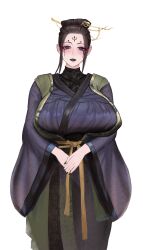 Rule 34 | 1girl, absurdres, alternate breast size, black lips, black myth: wukong, breasts, brown hair, chinese clothes, facial mark, forehead mark, fourth sister (black myth: wukong), green robe, hair ornament, hair stick, half-closed eyes, highres, huge breasts, makeup, multicolored robe, robe, runny makeup, smileguy, solo, standing