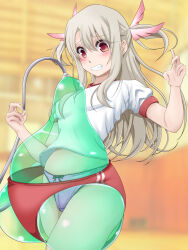 1girl balloon blush bow bow_panties buruma fate/kaleid_liner_prisma_illya fate_(series) gym_uniform illyasviel_von_einzbern long_hair panties red_buruma underwear