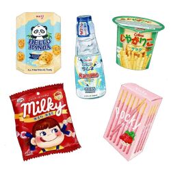 calbee_(potato_chips) food food_focus hello_panda no_humans painting_(medium) pocky ramune simple_background snack snack_bag soda soda_bottle third-party_source traditional_media watercolor_(medium) white_background ydxart