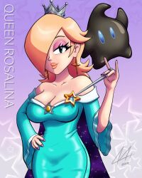 Rule 34 | akhirodigital, blonde hair, breasts, highres, mario (series), nintendo, non-web source, one eye covered, polari (super mario galaxy), rosalina, source request, super mario galaxy, thighs