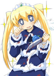 aqua_gemstone blonde_hair blood fancy futaba_channel gem knife nijiura_maids solo tears twintails