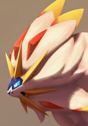 blue_eyes body_fur brown_background ewokakukaede from_side gen_7_pokemon highres legendary_pokemon lion nintendo no_humans pokemon pokemon_(creature) profile solgaleo solo upper_body white_fur