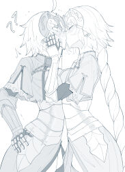2girls ? ?? absurdres ahoge armor armored_dress blush braid breast_press breasts breasts_squeezed_together chain closed_eyes dress fate/grand_order fate_(series) faulds french_kiss gauntlets hand_on_another&#039;s_face headpiece highres incest jeanne_d&#039;arc_(fate) jeanne_d&#039;arc_(ruler)_(fate) jeanne_d&#039;arc_alter_(avenger)_(fate) jeanne_d&#039;arc_alter_(fate) kiss long_braid long_hair medium_breasts monochrome multiple_girls plackart sally_(luna-arts) selfcest short_hair single_braid sketch surprise_kiss surprised thighhighs very_long_hair wide-eyed yuri
