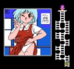 Rule 34 | 1boy, 2girls, vent (object), artist request, black background, blue footwear, blue hair, blush, brown eyes, brown shirt, brown skirt, building, climbing ladder, clothes lift, flower, green pants, green shirt, hair flower, hair ornament, jacket, ladder, long sleeves, looking at viewer, lowres, mimi (sailor fuku bishoujo zukan), multiple girls, necktie, one eye closed, panties, pants, pink jacket, pixel art, purple hair, purple shirt, red neckwear, red skirt, sailor fuku bishoujo zukan, sailor fuku bishoujo zukan vol. 5, school uniform, shirt, shoes, short hair, short sleeves, sign, skirt, skirt lift, sleeveless, sleeveless jacket, sleeveless shirt, smile, underwear, w, white panties, white shirt, window, wink