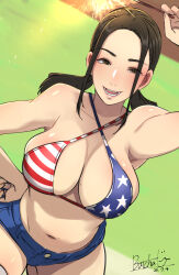 Rule 34 | 1girl, american flag, american flag print, breasts, butcha-u, flag print, highres, large breasts, smile, solo