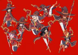 6+girls absurdres bambi2000line bandaged_leg bandages belt black_gloves black_hair black_thighhighs bleach bocchi_the_rock! boots brown_cape brown_hair brown_hat button_eyes buttons cape chainsaw_man character_request child commentary_request cosplay crossover dark-skinned_female dark_skin dress fingerless_gloves full_body gloves gotoh_hitori green_eyes gundam gundam_suisei_no_majo hair_ornament hairclip hat higashiyama_kobeni highres holding holding_staff kishimen_hair knees_to_chest komari_chika kono_subarashii_sekai_ni_shukufuku_wo! kuroki_tomoko long_hair long_sleeves looking_at_viewer mage_staff make_heroine_ga_oo_sugiru! megumin megumin_(cosplay) messy_hair mole mole_under_eye multiple_crossover multiple_girls onii-chan_wa_oshimai! open_mouth orange_boots oyama_mahiro pink_hair purple_hair red_background red_dress red_hair short_hair single_thighhigh staff suletta_mercury thick_eyebrows thighhighs tsumiki_mikan tsumugiya_ururu watashi_ga_motenai_no_wa_dou_kangaetemo_omaera_ga_warui! witch_hat yellow_eyes