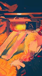 2girls absurdres bare_shoulders black_dress closed_mouth commentary_request dress hair_ribbon head_out_of_frame heater highres kabuyama_kaigi kotatsu kotonoha_akane kotonoha_aoi long_hair long_sleeves lying multiple_girls no_shoes on_floor on_side own_hands_together pink_eyes pink_hair pink_thighhighs red_ribbon ribbon siblings sisters smile table thighhighs under_kotatsu under_table upper_body voiceroid