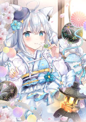 Rule 34 | 1girl, absurdres, ahoge, animal ear fluff, animal ears, blush, braid, coccocccco, commentary request, dango, earrings, eating, food, fox ears, fox girl, green eyes, hair between eyes, highres, holding, holding food, hololive, japanese clothes, jewelry, kimono, long hair, looking at viewer, obi, sash, shirakami fubuki, sidelocks, single braid, solo, twin braids, virtual youtuber, wagashi, white hair, white kimono, yellow nails