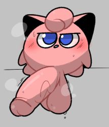 1boy animal_sexualization blue_eyes blush creatures_(company) erection game_freak gen_1_pokemon grey_background half-closed_eyes jigglypuff large_penis looking_at_viewer lowres nintendo no_humans open_mouth penis pink_hair pokemon pokemon_(creature) shiny_skin short_hair simple_background solo steaming_body sweat testicles veins veiny_penis vilepluff what