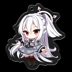 1girl :&lt; black_thighhighs blue_archive blush bow bowtie chibi chibi_only closed_mouth comiket_105 commentary_request explosive floating_hair frown full_body furisuku_(gerbera) grenade grey_serafuku grey_shirt grey_skirt hair_between_eyes hair_intakes halo head_wings holding holding_grenade long_hair long_sleeves looking_at_viewer pink_halo red_bow red_bowtie red_eyes sailor_collar school_uniform serafuku shirt simple_background single_head_wing single_wing skirt solo standing suzumi_(blue_archive) thighhighs transparent_background very_long_hair white_hair white_sailor_collar wings zettai_ryouiki
