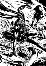 1990s_(style) 1boy final_fantasy final_fantasy_vi greyscale interceptor looking_at_viewer male_focus monochrome ninja shadow_(ff6) wakamecha