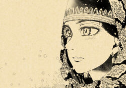 a-king azerbaijani_clothes black_hair closed_mouth ear_piercing earrings hijab iranian_clothes jewelry looking_to_the_side otoyomegatari piercing