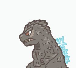 aircraft airplane animated animated_gif chibi crash dinosaur explosion giant giant_monster glowing glowing_spikes godzilla godzilla_(series) godzilla_minus_one imperial_japanese_navy j7w_shinden kaiju military monster no_humans open_mouth orange_eyes sharp_teeth simple_background smoke spikes teeth toho tongue utchi white_background