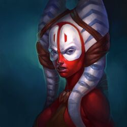 1girl alien angelicaalieva blue_eyes colored_skin facepaint highres looking_at_viewer red_skin shaak_ti solo star_wars togruta upper_body