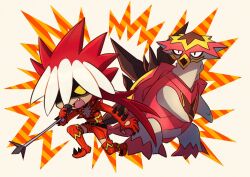 1boy deformed fangs full_body gen_7_pokemon haruki_sparsa male_focus microphone_stand nintendo open_mouth pokemon pokemon_(creature) pokemon_sm ryuki_(pokemon) shaded_face turtonator yellow_eyes