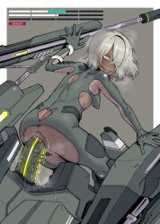 1girl 621_(armored_core_vi) absurdres ahegao anal anal_hair anal_object_insertion anus armpit_crease blush bodysuit breasts commentary dark-skinned_female dark_skin dildo dildo_riding dragon&#039;s_dogma_(series) ebonyxh english_commentary english_text eyes_visible_through_hair female_pubic_hair freckles hair_over_one_eye highres leotard mecha mecha_pilot_suit object_insertion open_mouth pilot pointy_breasts pubic_hair pussy pussy_juice pussy_juice_trail ringed_eyes robot rolling_eyes sex_toy short_hair simple_background small_breasts solaria_(ebonyxh) steaming_body sweat uncensored very_sweaty white_hair white_pubic_hair yellow_eyes