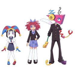 3girls bythebelle glitch_productions hat jester_cap multiple_girls pomni_(the_amazing_digital_circus) ragatha_(the_amazing_digital_circus) school_uniform skirt the_amazing_digital_circus zooble_(the_amazing_digital_circus)