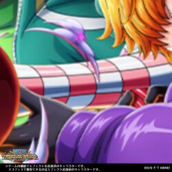 1boy 1girl adjusting_clothes aiming animated antennae arms_behind_head arms_up attack black_hair black_jacket bodysuit breasts curvy eyelashes gloves grin hair_over_one_eye holding holding_weapon impossible_clothes jacket large_breasts looking_at_viewer official_art one_piece one_piece_treasure_cruise open_clothes open_jacket open_mouth ryona shiny_clothes short_hair smile smug tagme teamwork thick_thighs thighs toei_animation usopp usopp_(egghead) vegapunk_lilith video weapon wide_hips