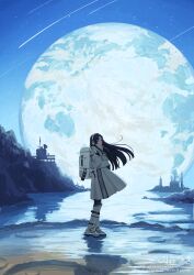 1girl backpack bag black_eyes black_gloves black_hair black_pantyhose boots closed_mouth commentary_request crater crying crying_with_eyes_open earth_(planet) floating_clothes floating_hair from_side gloves hands_up headphones highres jacket long_hair long_sleeves looking_at_viewer meteor_shower on_moon original pantyhose planet pleated_skirt reflection reflective_water satellite_dish science_fiction skirt sky solo standing star_(sky) starry_sky streaming_tears structure tears tsukimoritsuki turning_head wading water watermark white_bag white_boots white_jacket white_skirt wide_shot score:0 rating:general Rule 34 | 1girl, backpack, bag, black eyes, black gloves, black hair, black pantyhose, boots, closed mouth, commentary request, crater, crying, crying with eyes open, earth (planet), floating clothes, floating hair, from side, gloves, hands up, headphones, highres, jacket, long hair, long sleeves, looking at viewer, meteor shower, on moon, original, pantyhose, planet, pleated skirt, reflection, reflective water, satellite dish, science fiction, skirt, sky, solo, standing, star (sky), starry sky, streaming tears, structure, tears, tsukimoritsuki, turning head, wading, water, watermark, white bag, white boots, white jacket, white skirt, wide shot