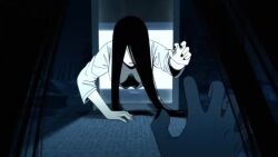 1boy 2girls animated ass bdsm black_hair bondage bound breasts clone clothed_male_nude_female commentary cuffs english_commentary ghost grabbing_another&#039;s_breast groping hair_over_eyes headpat hetero kusujinn laughing long_hair multiple_girls nipples nude original pervert recording shibari slave sound spanking tagme television the_ring through_medium through_screen tickle_torture tickling tickling_feet tied_to_chair very_long_hair video yamamura_sadako