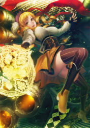 10s 1girl ass bad_id bad_pixiv_id beret blonde_hair blush bouncing_breasts breasts corset drill_hair female_focus hat highres juliet_sleeves large_breasts long_hair long_sleeves looking_at_viewer magic_circle mahou_shoujo_madoka_magica mahou_shoujo_madoka_magica_(anime) miniskirt open_mouth panties pantyshot puffy_sleeves simosi skirt smile solo striped_clothes striped_thighhighs thighhighs tomoe_mami tomoe_mami_(magical_girl) twin_drills twintails unaligned_breasts underbust underwear upskirt vertical-striped_clothes vertical-striped_thighhighs white_panties yellow_eyes
