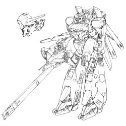 Rule 34 | armored core, beam cannon, cable, commentary, english commentary, gundam, gundam sentinel, highres, lineart, machinery, mecha, mecha focus, mobile suit, monochrome, original, radar dish, radome, redesign, robot, scan, science fiction, sketch, traditional media, unfinished, v-fin, white background, youy1213, zeta plus c1