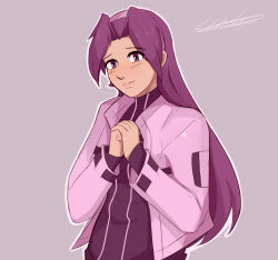 1girl asamiya_athena charlyarts cosplay fingerless_gloves gloves highres idol jacket kusanagi_kyou kusanagi_kyou_(cosplay) psycho_soldier purple_hair snk the_king_of_fighters white_jacket