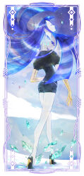 Rule 34 | 1other, az rei, bare legs, belt, black shirt, black shoes, black shorts, blunt bangs, blunt ends, border, card (medium), closed eyes, collared shirt, crystal, decapitation, disembodied head, expressionless, floating hair, from behind, full body, gem uniform (houseki no kuni), high collar, high heels, highres, houseki no kuni, lake, layered sleeves, light particles, long hair, night, other focus, outdoors, parted lips, phosphophyllite, phosphophyllite (ll), puffy short sleeves, puffy sleeves, shards, shirt, shoes, short shorts, short sleeves, shorts, snow, solo, sparkle, spoilers, straight hair, very long hair, white belt, white border, white shirt