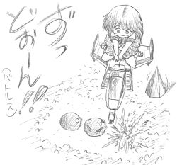 Rule 34 | 1girl, between legs, blush, explosion, greyscale, hand between legs, loafers, monochrome, on vehicle, open mouth, original, pleated skirt, school uniform, serafuku, shirt, shoes, short sleeves, simple background, sitting, skirt, solo, spacecraft, takapi (chimee house), translation request, wariza, white background