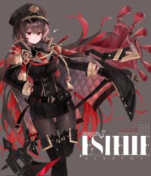 1girl black_boots black_gloves black_jacket black_survival boots breasts brown_hair brown_pantyhose estelle_(black_survival) eternal_return:_black_survival gloves grey_shirt hat highres jacket large_breasts multicolored_hair pantyhose pink_hair shirt yuchan_00001