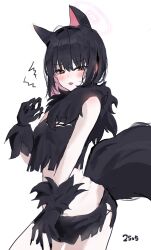 1girl animal_ears black_claws black_tail blue_archive cat_ears colored_inner_animal_ears colored_inner_hair extra_ears fake_claws fur-trimmed_gloves fur_scarf fur_sleeves fur_trim gloves halloween_costume halo highres kazusa_(blue_archive) kazusa_(halloween)_(blue_archive) multicolored_hair official_alternate_costume pink_halo solo two-tone_hair werewolf_costume yuusaoconomi