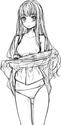 1girl clothes_lift code_none fate/extra fate_(series) kishinami_hakuno_(female) monochrome no_bra skirt skirt_lift tagme