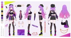 Rule 34 | 1girl, absurdres, alternate costume, asymmetrical footwear, asymmetrical legwear, belt, beret, black belt, black boots, black hat, black nails, black thighhighs, boots, breasts, clothing cutout, commentary, demon tail, detached sleeves, ear chain, earclip, fake horns, fold-over boots, full body, garter straps, green eyes, hair ornament, hairclip, hat, headset, high-waist skirt, highres, hololive, horned headwear, horns, jewelry, lace-up boots, leg tattoo, light smile, linked piercing, long hair, long sleeves, medium breasts, midriff, miniskirt, mismatched footwear, multiple views, nail polish, navel, over-kneehighs, piercing, pink hair, puffy long sleeves, puffy sleeves, purple hair, reference sheet, ring, shoes, shoulder cutout, side cape, sidelocks, single detached sleeve, single garter strap, single over-kneehigh, single sleeve, single thighhigh, skirt, smile, star-ring, symbol-only commentary, tail, tail ornament, tail piercing, tattoo, thighhighs, tokoyami towa, turnaround, uneven legwear, virtual youtuber