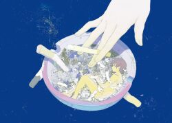 Rule 34 | 1girl, ashtray, blue background, cigarette, commentary, earrings, highres, holding, holding cigarette, jewelry, jojo no kimyou na bouken, nude, original, pink hair, sang (3soun), short hair, solo, stud earrings, trish una, vento aureo