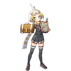 1girl ahoge bag black_thighhighs blonde_hair commentary_request green_eyes holding holding_bag loafers multicolored_hair open_mouth scarf school_uniform shoes thighhighs uchi_no_hime-sama_ga_ichiban_kawaii white_hair zeus_(uchihime)