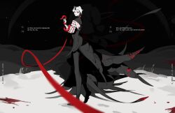 1girl absurdres animal_ears bear_ears blood colored_skin crrn dark_background feathered_wings highres logos_(crrn) looking_at_viewer multicolored_hair night original outdoors short_hair solo streaked_hair white_skin wings
