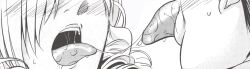 1boy 1girl absurdres blush close-up drill_hair drooling french_kiss highres kiss mature_female medium_hair monochrome open_mouth oriana_thomason saliva saliva_trail sweat teeth toaru_majutsu_no_index tongue tongue_out