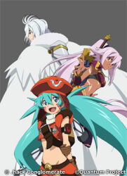 .hack// .hack//quantum 1boy 2girls character_request groin midriff multiple_girls navel official_art sakuya_(.hack//) tagme