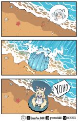 Rule 34 | 2girls, absurdres, beach, blonde hair, catchphrase, ebi-chan (gawr gura), gawr gura, highres, hololive, indie virtual youtuber, long hair, multiple girls, ocean, sameko saba, seashell, shell, shrimp, virtual youtuber