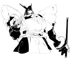 Rule 34 | absurdres, alphamon, armor, dawu233, digimon, digimon (creature), forehead jewel, helmet, highres, knight, maid, maid day, monochrome, simple background, solo, white background