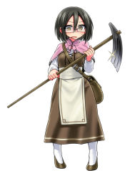 1girl bag black_hair brown_eyes capelet dress female_focus full_body glasses handbag highres hoe looking_down open_mouth original pantyhose short_hair solo sweatdrop white_pantyhose worktool yamada_yoshino yoshida_hideyuki